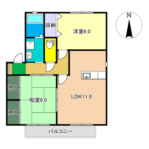 フローラ四月田A棟202間取図